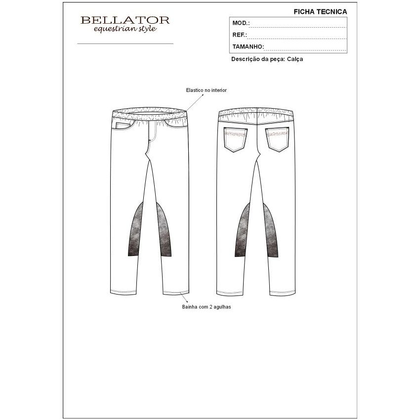Desenho técnico e tabela de medidas